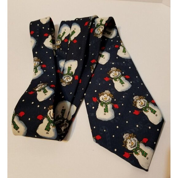 Hallmark Yule Tie Greeting Neck Tie Navy Blue 57" Snowmen Winter Christmas - Picture 4 of 4